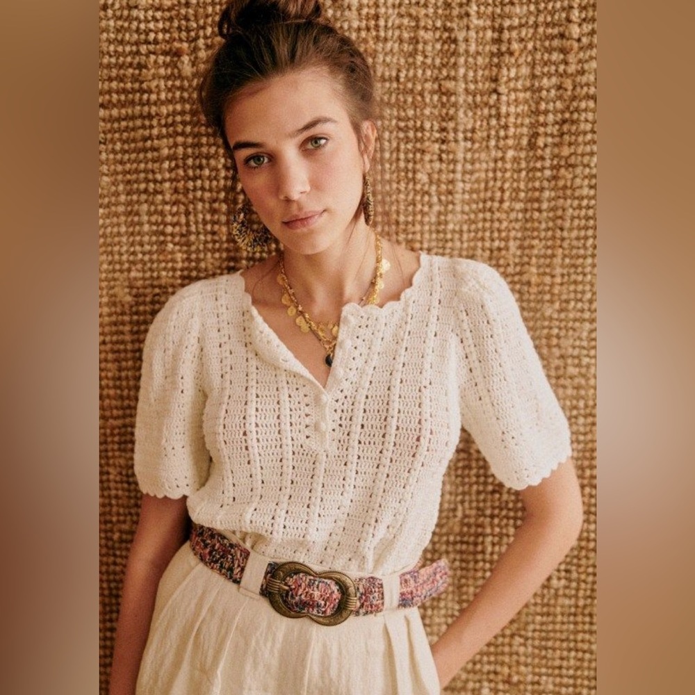 Sezane Crochet Cotton Pullover, Sz M